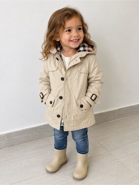 Burberry Kids Hooded Trench Coat Beige Nova Check Lined Jacket Size 3Y